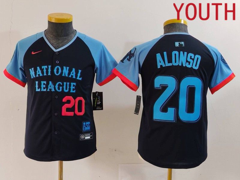 Youth New York Mets #20 Alonso Blue All star 2024 Nike MLB Jersey style 4